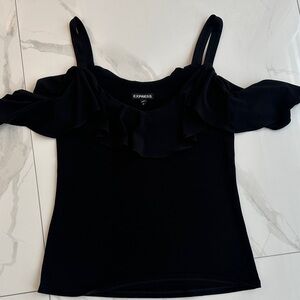 Express Black Ruffle Cold-Shoulder Camisole